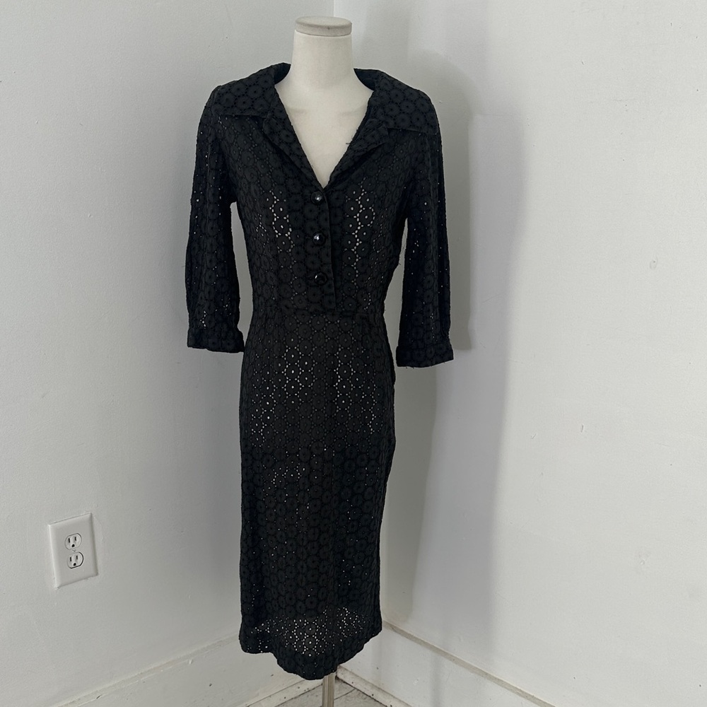 Vintage 40s Charcoal Lace Day Dress Size Small